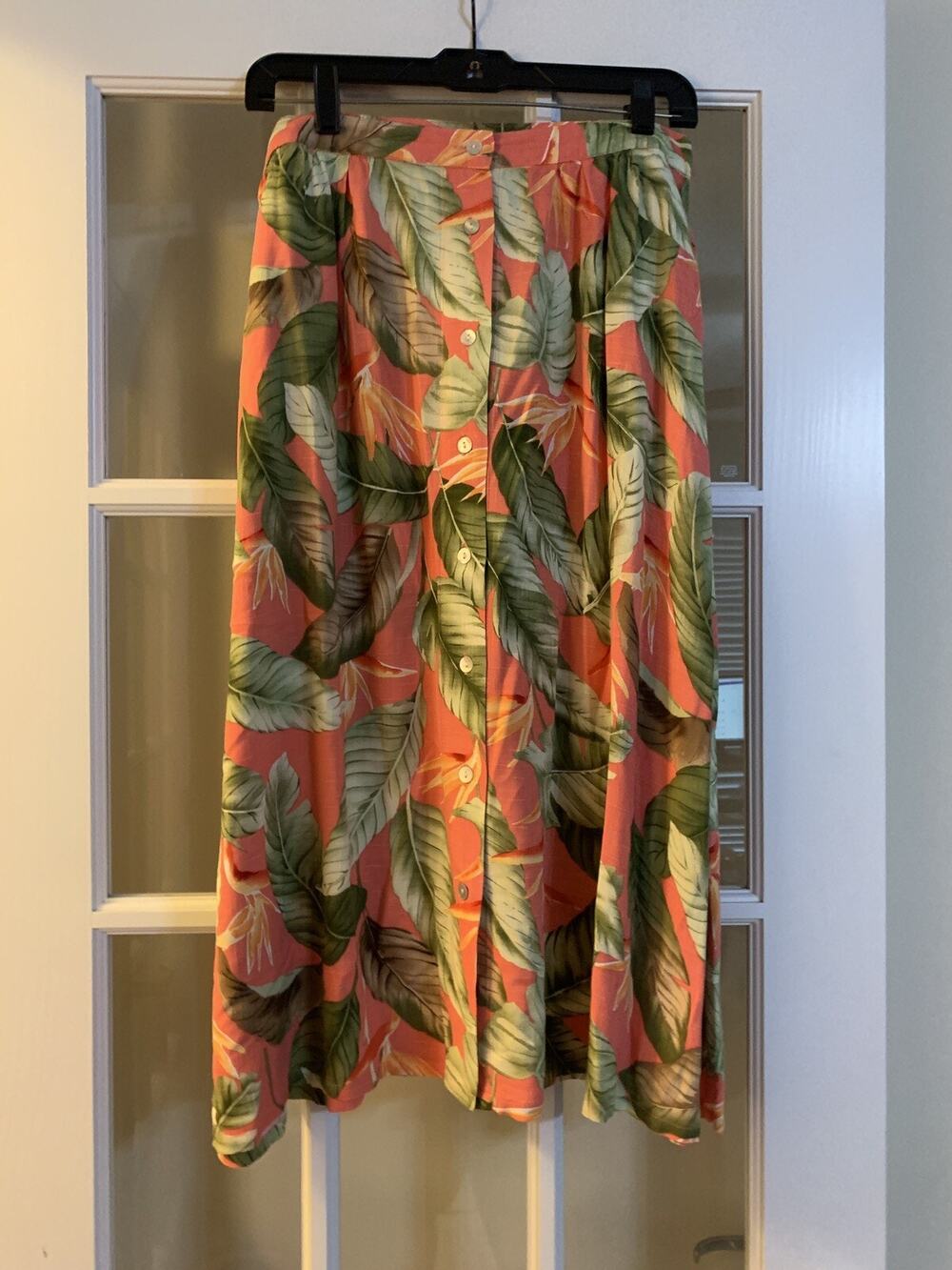 Alfred dunner floral pink green hawaiian maxi skirt aloha womens size 10 rayon